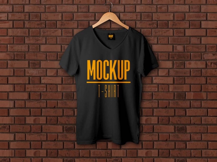 Download V-Neck T-Shirt on a Hanger Mockup - Mockup Templates Images Vectors Fonts Design